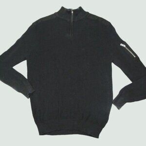 Zimego Men's Black Partial Zip 100% Cotton Sweater Size Large